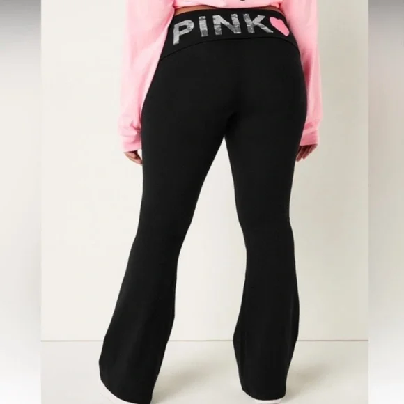 PINK Victoria's Secret, Pants & Jumpsuits, Vs Pink Originals Sequin Foldover  Flare Yoga Leggings Size Xxl Nwt